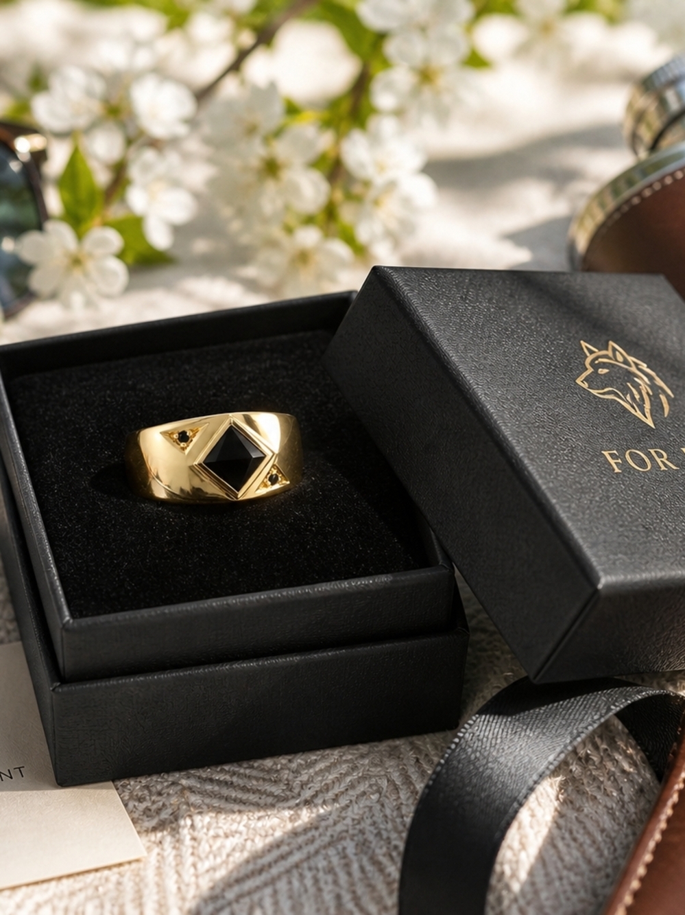 Black Onyx Ring 14K Yellow Gold Over Solid Sterling Silver Diamond Accent Size 9 - Picture 4 of 12